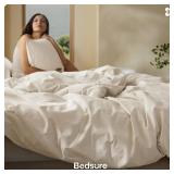 Bedsure Cotton Duvet Cover King - Luxury Slub Weave 100% Cotton Duvet Cover with a Linen Like Textured, Easy Change Durable Bedding, Ivory, 104\" x 90\" - Retail: $72