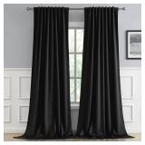DUALIFE Black Blackout Curtain Drapes (52 Inch Wide by 120 Inch Length, 2 Panels) Solid Thermal Insulated Energy Efficient Bedroom Curtains for Hall/Dining Room - Retail: $43