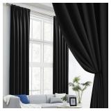 DUALIFE Black Blackout Curtain Drapes (52 Inch Wide by 120 Inch Length, 2 Panels) Solid Thermal Insulated Energy Efficient Bedroom Curtains for Hall/Dining Room - Retail: $43
