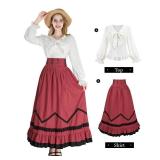 Nuoqi Womens Victorian Dress Costume 1800s Edwardian Costume Renaissance Blouse Skirt Set Red L - Retail: $54