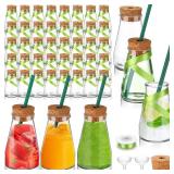Baderke 48 Pcs 4 oz Plastic Patron Bottles with Cork and Straw Empty Reusable Tequila Mini Liquor Bottles for Drinks with Green Silk Ribbon for Wedding Party Personalized Decoration
