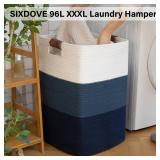 SIXDOVE Laundry Hamper 96L Extra Large Laundry Basket, Woven Blanket Basket, Cotton Woven Storage Hamper with Handles for Living Room, Large Baskets for Pillows, Blankets, Clothes-Gradient Blue - Reta