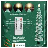4 PCS Christmas Tree Candles with Remote Timer 10 Inch LED Flameless Taper Candles Wax Battery Operated Candlesticks Green Window Candle with 3D Wick Flickering for Xmas Holiday Gifts Party Home Decor