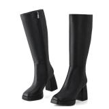 GRACESTRIDE Knee High Platform Boots for Women Square Toe Boots with Chunky High Heel Shiny Patent-Look Tall Boots Side Zipper(9,Black) - Retail: $20