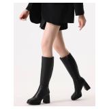 GRACESTRIDE Knee High Platform Boots for Women Square Toe Boots with Chunky High Heel Shiny Patent-Look Tall Boots Side Zipper(9,Black) - Retail: $20