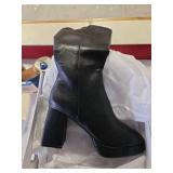 GRACESTRIDE Knee High Platform Boots for Women Square Toe Boots with Chunky High Heel Shiny Patent-Look Tall Boots Side Zipper(9,Black) - Retail: $20