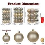 1.57\" Champagne Christmas Ornaments for Christmas Tree 36 Pcs Mini Shatterproof Balls Christmas Tree Decorations Small Xmas Ornaments Ball with Hanging Loop for Wedding Holiday Party Wreath Home Deco