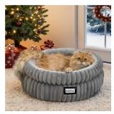 BALANCE Cat Bed Kitten Bed, Washable Round Cat Beds for Indoor Cats, Super Soft Plush Faux Fur Pet Bed for Puppy and Kitten with Anti-Slip Bottom - Retail: $30