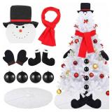 Syhood 9 Pcs Snowman Christmas Tree Decoration Kit Large Christmas Tree Topper Xmas Winter Holiday Balls Snowman Hat Socks Gloves Red Scarf White Trees Skirt for Xmas Ornament Supplies - Retail: $17