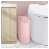 Cesun Automatic Motion Sensor Bathroom Trash Can with Lid, 2.6 Gallon Touchless Trash Bin, Smart Plastic Slim Garbage Can Small Wastebasket for Toilet, Office, rv, Bedroom, Living Room, Pink - Retail: