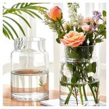 Ninehaoou 2 Pcs 9 Inch Large Glass Vase for Bouquet Wide Mouth Vase for Centerpieces Large vase for Flowers Modern Glass Vases for Wedding Home Dining Table Decor(H: 9â W: 6\") - Retail: $36
