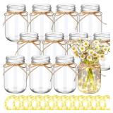 Chunful 12 Pcs Glass Mason Jar with LED Lights for Table Centerpiece Decorations Set Clear Rustic Farmhouse Coffee Table Decor with LED Lights for Wedding Dining Room Kitchen Decor (Warm Light) - Reta