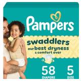 Pampers Swaddlers Diapers, Size 5 (20-37 lbs), 58 Count, Absorbent, Keeps Baby Dry and Comfortable, Skin Safe Disposable Baby Diaper (Packaging May Vary) - Retail: $30