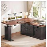 SEDETA Farmhouse L Shaped Standing Desk, 55 inch Height Adjustable Corner Desk with Storage Drawers, Standing Computer Desks with Power Outlets for Home Office, Black - Retail: $299
