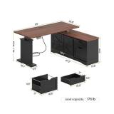 SEDETA Farmhouse L Shaped Standing Desk, 55 inch Height Adjustable Corner Desk with Storage Drawers, Standing Computer Desks with Power Outlets for Home Office, Black - Retail: $299