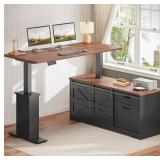 SEDETA Farmhouse L Shaped Standing Desk, 55 inch Height Adjustable Corner Desk with Storage Drawers, Standing Computer Desks with Power Outlets for Home Office, Black - Retail: $299