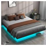 Zhizenl Floating Bed Frame Full, Full Size Bed Frame with Led Light Remote Control RGB, Heavy Duty Platform Bed Frame with Under Bed Storage, No Box Spring Needed, Easy Assembly - Retail: $0