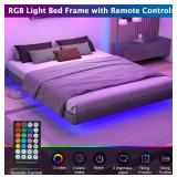 Zhizenl Floating Bed Frame Full, Full Size Bed Frame with Led Light Remote Control RGB, Heavy Duty Platform Bed Frame with Under Bed Storage, No Box Spring Needed, Easy Assembly - Retail: $0