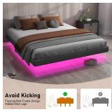 Zhizenl Floating Bed Frame Full, Full Size Bed Frame with Led Light Remote Control RGB, Heavy Duty Platform Bed Frame with Under Bed Storage, No Box Spring Needed, Easy Assembly - Retail: $0