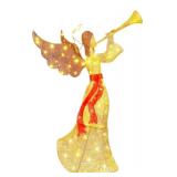 Christmas Angel with Trumpet, Large 3D Glittered Lighted Decor with 160 Warm LED Lights, Light up Christmas Angel for Outdoor Decorations, Garden, Yard, Indoor, Lawn, Porch - Retail: $0