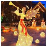 Christmas Angel with Trumpet, Large 3D Glittered Lighted Decor with 160 Warm LED Lights, Light up Christmas Angel for Outdoor Decorations, Garden, Yard, Indoor, Lawn, Porch - Retail: $0