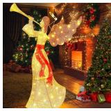 Christmas Angel with Trumpet, Large 3D Glittered Lighted Decor with 160 Warm LED Lights, Light up Christmas Angel for Outdoor Decorations, Garden, Yard, Indoor, Lawn, Porch - Retail: $0