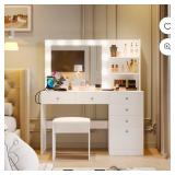 Modern Makeup Vanity with Lights and Mirror, Makeup Table Sets with Drawers for Bedroom,White - Retail: $239