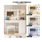 Modern Makeup Vanity with Lights and Mirror, Makeup Table Sets with Drawers for Bedroom,White - Retail: $239