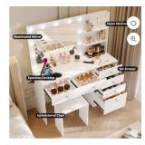 Modern Makeup Vanity with Lights and Mirror, Makeup Table Sets with Drawers for Bedroom,White - Retail: $239