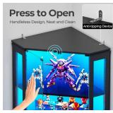 IRONCK 71 Inch Carbon Fiber Corner Glass Display Cabinet with Human Body Sensor & 6-Color LED Lights, 4-Tier Tempered Glass Display Case with 2 Adjustable Shelves for Collectibles, Toys, Black - Retai