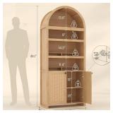 Modern Arched Oak Bookcase with Cane Cabinet - Retail: $299