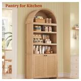 Modern Arched Oak Bookcase with Cane Cabinet - Retail: $299