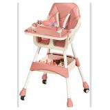 portable high chair. high chairs for babies and toddlers, multi-use easy clean baby high chair with lock wheels, comfortable feeding and place the toy storage basket - Retail: $49