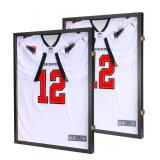 GUTAG 2 Packs Jersey Wooden Frame Display Case -Shadow Box with 98% UV Protection Acrylic and Hanger for Baseball Basketball Football Hockey Sport Shirt and Uniform Black - Retail: $99