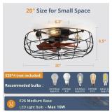 20\" Caged Ceiling Fans With Lights and Remote, Flush Mount Bladeless Low Profile, Small Farmhouse Industrial Enclosed Ceiling Fan For Bedroom, Kitchen, Indoor - Retail: $99
