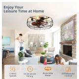 20\" Caged Ceiling Fans With Lights and Remote, Flush Mount Bladeless Low Profile, Small Farmhouse Industrial Enclosed Ceiling Fan For Bedroom, Kitchen, Indoor - Retail: $99