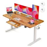 FEZIBO Standing Desk with Keyboard Tray, 60 x 24 Inch Adjustable Height Sit Stand Desk with Memory Presets for Home Office, Ergonomic Computer Workstation, Light Rustic - Retail: $209