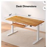 FEZIBO Standing Desk with Keyboard Tray, 60 x 24 Inch Adjustable Height Sit Stand Desk with Memory Presets for Home Office, Ergonomic Computer Workstation, Light Rustic - Retail: $209