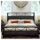 LIKIMIO King Bed Frame, Tall Industrial Headboard 51.2 \", Platform Bed Frame with Strong Metal Support, Solid and Stable, Noise Free, No Box Spring Needed, Easy Assembly, Charcoal Grey - Retail: $184