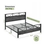LIKIMIO King Bed Frame, Tall Industrial Headboard 51.2 \", Platform Bed Frame with Strong Metal Support, Solid and Stable, Noise Free, No Box Spring Needed, Easy Assembly, Charcoal Grey - Retail: $184