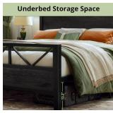 LIKIMIO King Bed Frame, Tall Industrial Headboard 51.2 \", Platform Bed Frame with Strong Metal Support, Solid and Stable, Noise Free, No Box Spring Needed, Easy Assembly, Charcoal Grey - Retail: $184