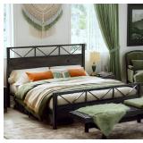 LIKIMIO King Bed Frame, Tall Industrial Headboard 51.2 \", Platform Bed Frame with Strong Metal Support, Solid and Stable, Noise Free, No Box Spring Needed, Easy Assembly, Charcoal Grey - Retail: $184