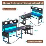 SEDETA L Shaped Gaming Desk, Reversible Computer Desk with Power Outlet and Pegboard, Gaming Desk with Led Lights, Keyboard Tray and Storage Bag for Home Office, Black - Retail: $179