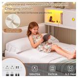 Twin Corner Bed Frame with Storage Bookcase,Charging Station and Upholstered Headboard House Shaped Twin Size Bed Frame with 2 Storage Drawers,RGB LED and Globe Lights,Kid twin House Beds,White - Reta