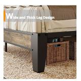 LIKIMIO King Bed Frame, Storage Headboard with Charging Station, Solid and Stable, Noise Free, No Box Spring Needed, Easy Assembly (Walnut and Beige) - Retail: $161