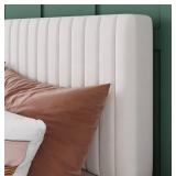 Queen Bed Frame, Velvet Upholstered Platform Bed with Adjustable Vertical Channel Tufted Headboard, Mattress Foundation with Strong Wooden Slats, Box Spring Optional, Easy Assembly, Off-White - Retail