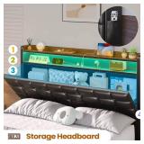 Lift Up Storage Bed Frame With Charging Station And Hidden Storage Headboard, Led Lights Upholstered Platform Bed With Hydraulic Storage- Full - Retail: $239