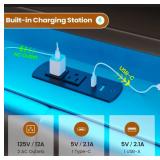 Lift Up Storage Bed Frame With Charging Station And Hidden Storage Headboard, Led Lights Upholstered Platform Bed With Hydraulic Storage- Full - Retail: $239