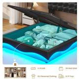 Lift Up Storage Bed Frame With Charging Station And Hidden Storage Headboard, Led Lights Upholstered Platform Bed With Hydraulic Storage- Full - Retail: $239