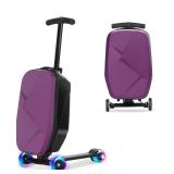 smilesun Scooter Luggage For Kids & Adultsï¼ Hardside Ride On Suitcase For Kids Ages 4-15 Multifunctional Lightweight Foldable Carry On Luggage With Wheels Ride On For Children Teenagersï¼Purp